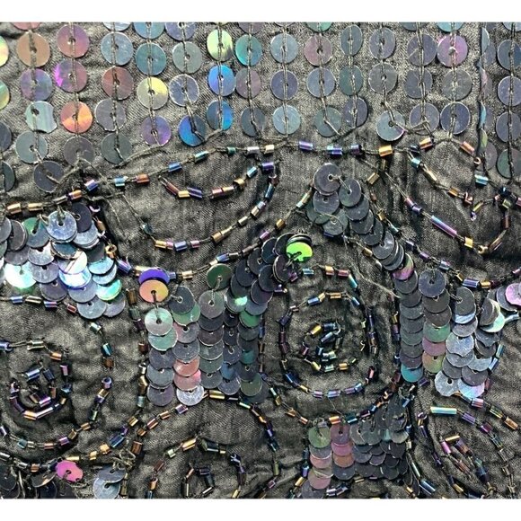Vintage Sequin Embellished Silk Short Sleeve Blouse - Black, Size Large - Picture 3 of 7